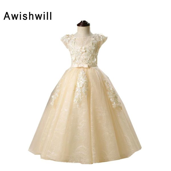 

new cute champagne lace evening gowns kids baby kids flower girl dresses pageant vestido de daminha communion dresses, Red;yellow