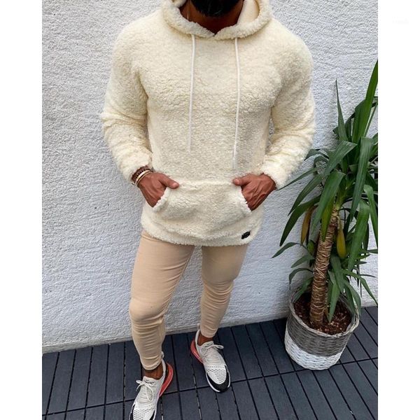 

new winter hooded sherpa sweater big pocket teddy fleece fluffy pullovers men's plus size warm fleece streetwear1, White;black