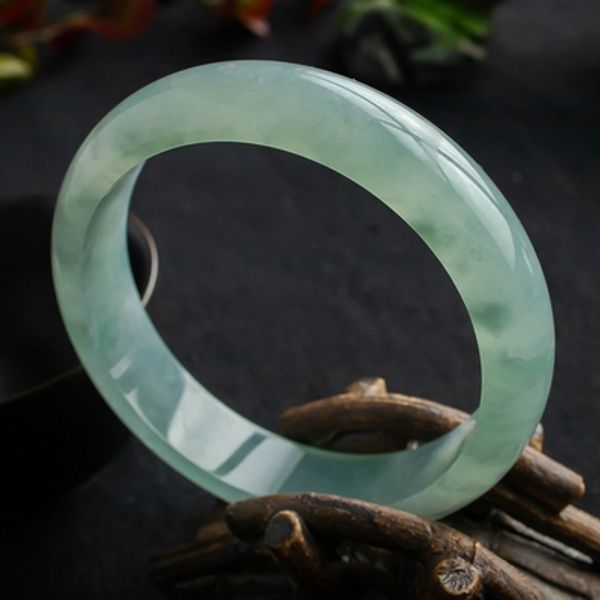 

send certificate natural burmese jade 54-64mm light green bracelet elegant princess jewelry send mom to girlfriend, Golden;silver