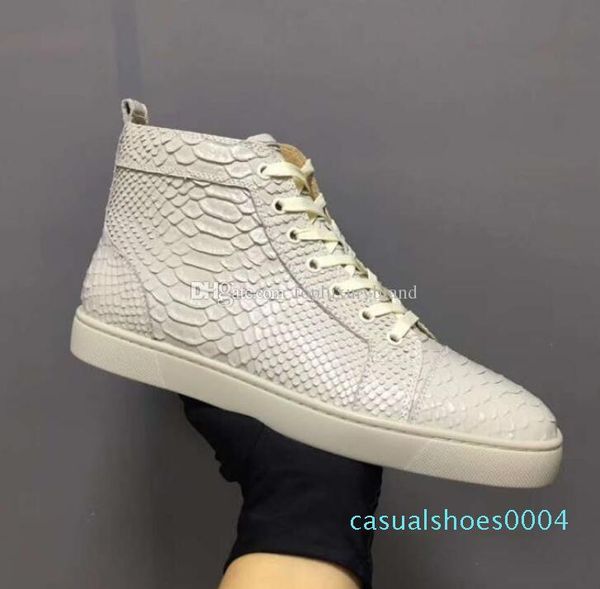 

with box eu35-47] men's red bottom casual shoes fish scale leather fashion high lace up toe irregular spikes sneakers trainers ac04, Black