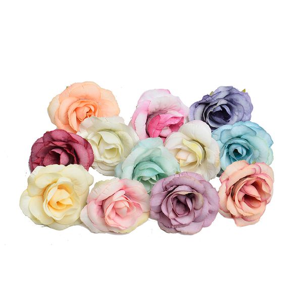 

10pcs artificial flower 4cm silk rose flower head wedding party home decoration diy wreath scrapbook gift box craft
