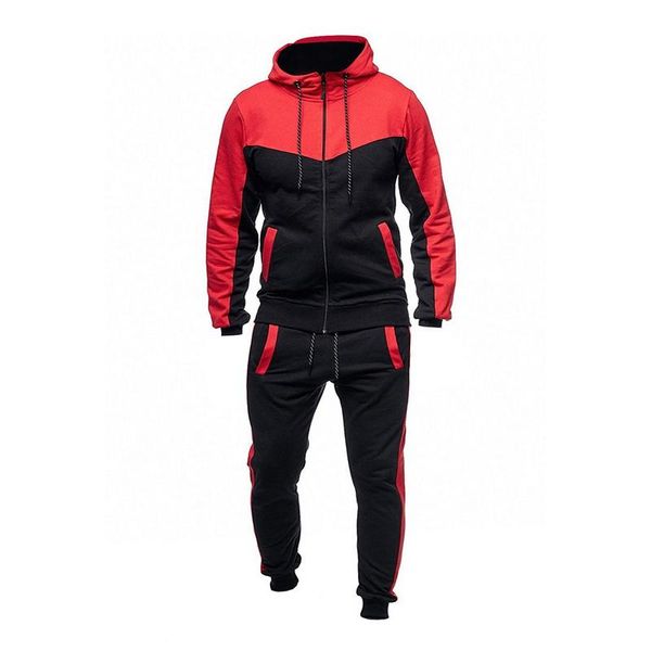 

tracksuits men 2 pieces set causal color patchwork sportwear mens tracksuit leisure pockets hoodies sweatshirt pants suit 3xl, Gray