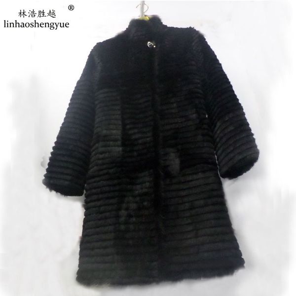 

linhaoshengyue 90cm long natural fur coat with 62cm sleeve length, Black