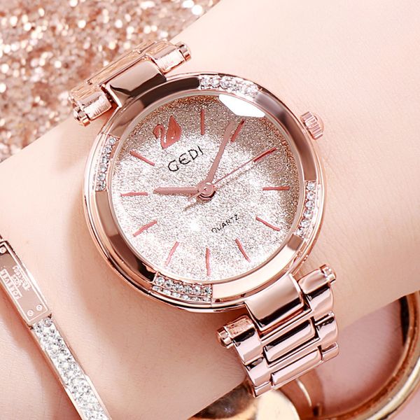 

women watches stainless steel quartz wristwatch fashion gold watch light watch women gifts, Slivery;brown