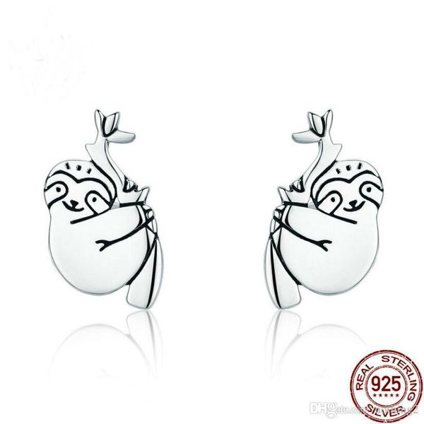 

luxury jewelry s925 sterling silver stud earrings sloth animals stud earrings for women fashion of shipping, Golden;silver