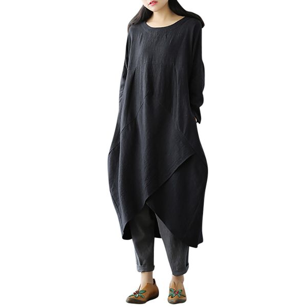 

2018 dress female new fashion women vintage long sleeve tunic baggy long maxi dress plus size vestidos robe, Black;gray