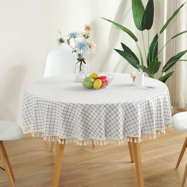 

plaid table cloth round tablecloth with tassels nappe table cover party wedding cloth for home mantel home decor