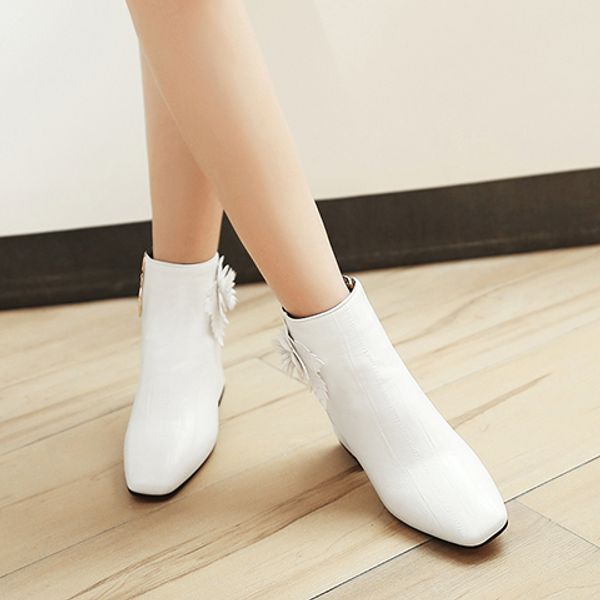

oversized -17 boots women shoes ankle boots for women ladies flower trim side zipper, Black