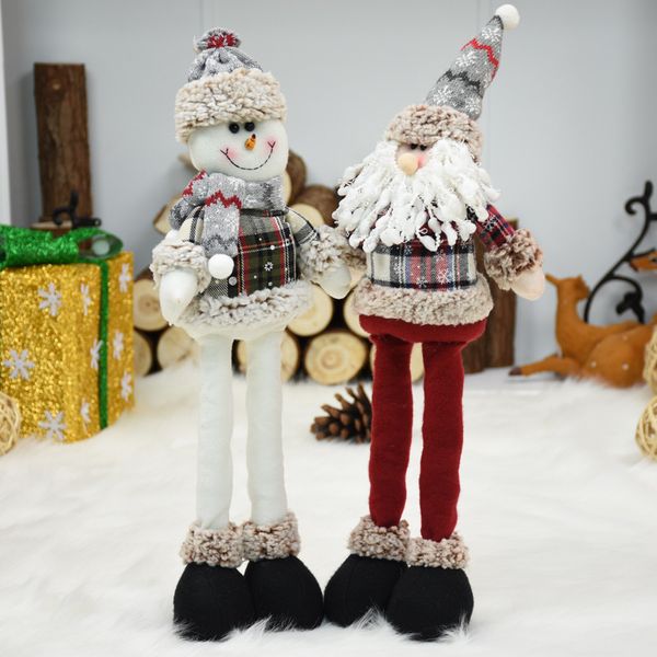 

2pcs/lot santa claus+snowman christmas dolls merry christmas supplies extendable standing toy home office decoration accessories