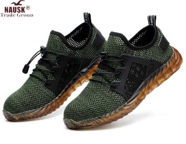 

lightweight breathable men safety shoes steel toe work shoes for men anti-smashing construction sneaker with reflective, Black