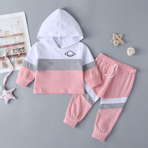 

2pcs новорожденных ребёнок одежда наборы малыши с капюшоном лоскутных полосатых топами sweatpants наряды костюм roupa infantil # 30, White