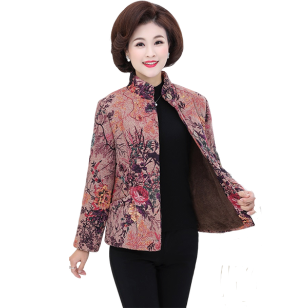 

middle-aged and elderly women plus cashmere coat winter printing cotton jacket thick warm mom parka cotton coat women's 5xl, Black
