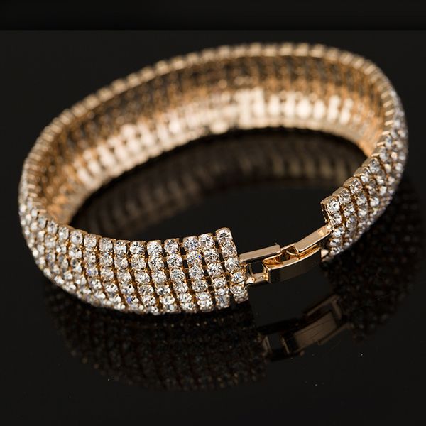 

bacolod 7 row cupchain rhinestone bangles round gold silver color party jewelry 2020 fashion copper crystal women's bangle, Black