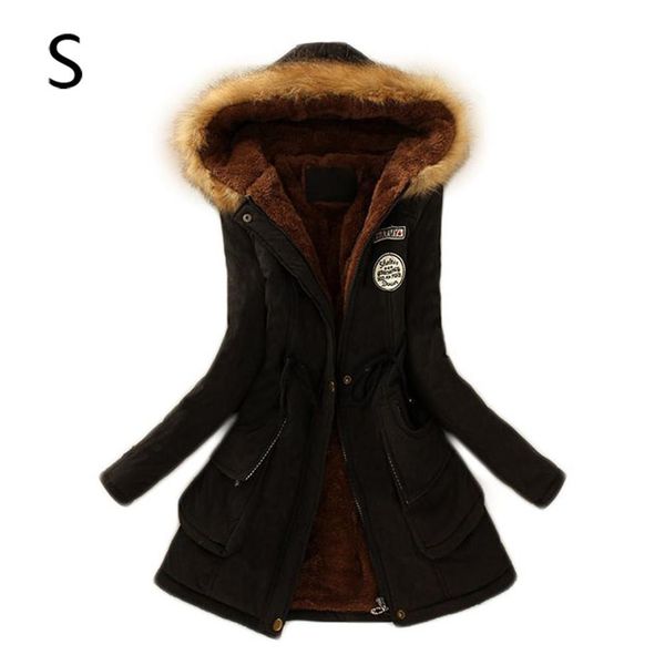 

women's waist slimming belt hooded long cotton coat warm korean style winter autumn slim fit jacket suitable for indoor travel, Black