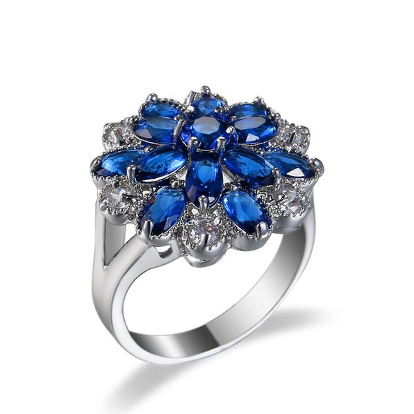 

luckyshine women jewelry flower rings multi-color zircon 925 silver weddings party rings