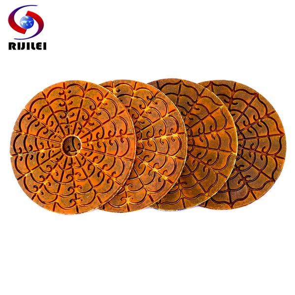 

rijilei 4pcs 4inch super diamond polishing pads copper metal bond wet polishing pad for granite marble stone grinding disc
