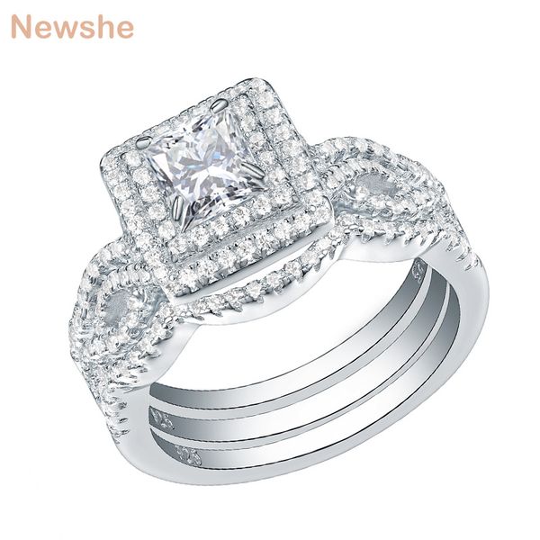 

newshe 3шт обручальные кольца для женщин модные ювелирные изделия 2,4 ct принцесса cut белый cz 925 серебро обручальное кольцо установить jr, Golden;silver