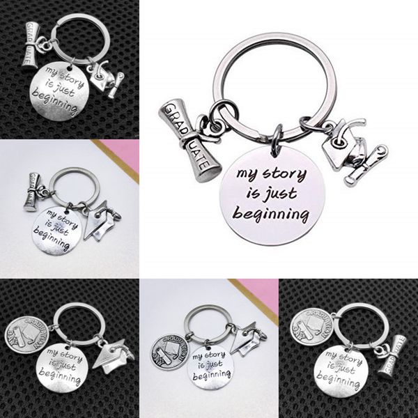 

my story is just beginning bachelor hat diploma keychain keyring personality creative designer keychain women men jewelry graduation gift, Slivery;golden