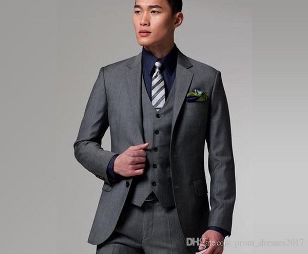 

custom made two buttons dark gray groom tuxedos with notched lapel man suits groomsmen men wedding suits (jacket+pants+vest) dh6227, Black;gray