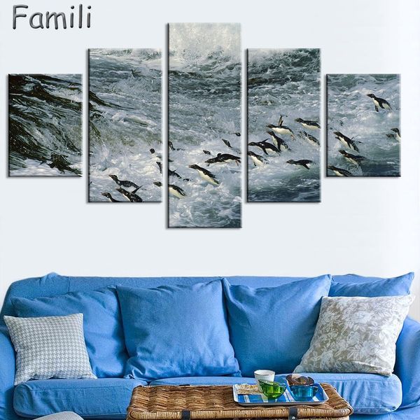 

5pcs animal penguin prints canvas prints painting wall art home decoration picture for chirtmas