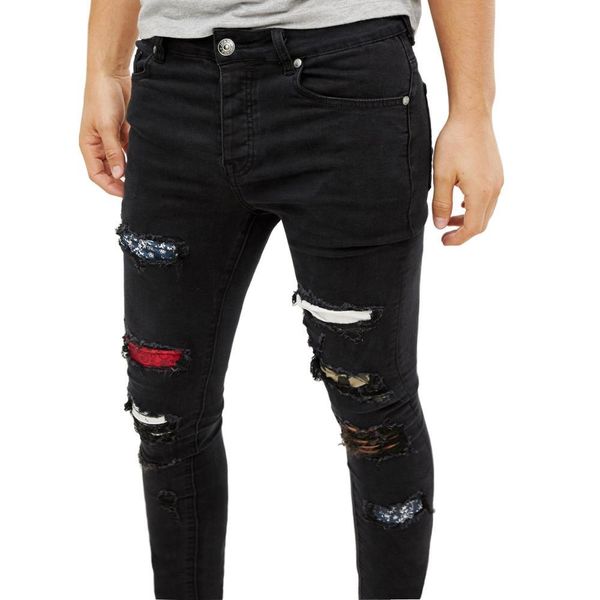 

fashion men ripped jeans design stretchy skinny jeans for men y5772 t200410, Black