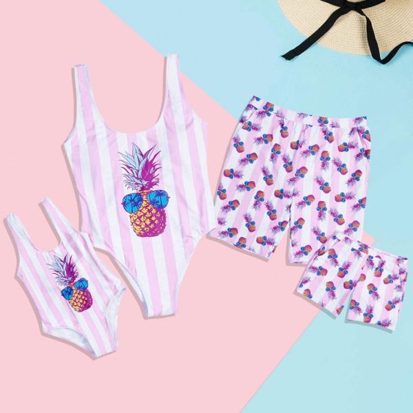 

family swimsuits mother daughter swimwear beach family matching outfits look mommy and me clothes dad son men kids swim trunks, Blue