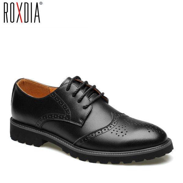 

roxdia genuine leather men formal shoes brogue for wedding party male flat men's dress shoes rxm060 size 39-44 y200420, Black