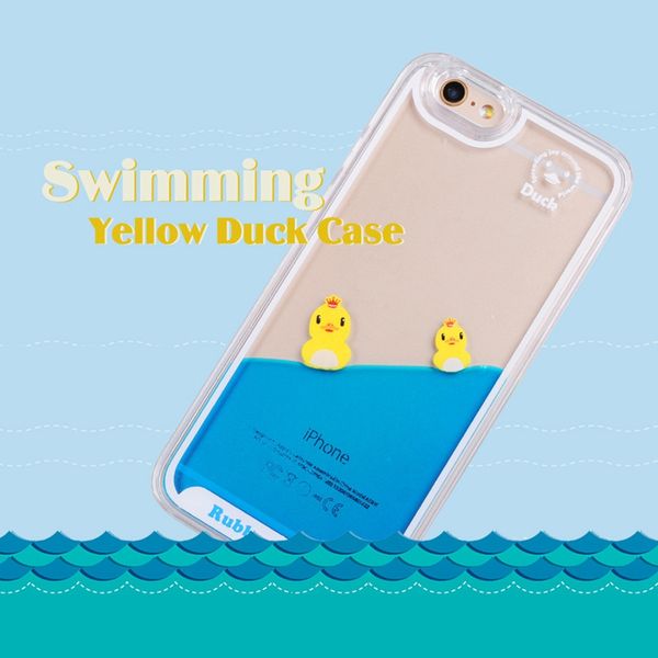 

Dynamic 3d cute duck wimming liquid hard phone ca e clear cover for iphone mobile phone ca e