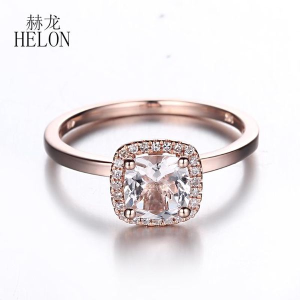 

helon solid 14k rose gold au585 certified cushion 6mm genuine natural morganite ring women diamonds engagement wedding ring gift, Golden;silver