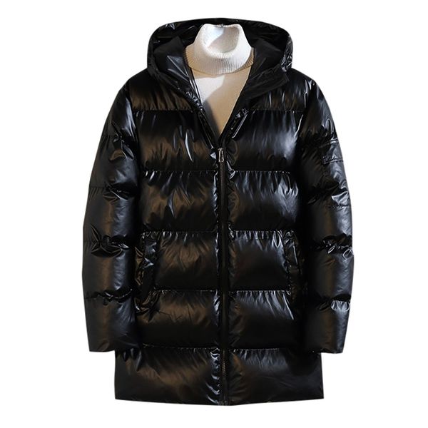 

men's bright medium length cotton coat new style for men in autumn and winter solid bright color medium length cotton coat #t, Black