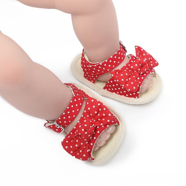 

summer baby girls bow polka dot breathable anti-slip sandals toddler soft soled shoes, Black;red
