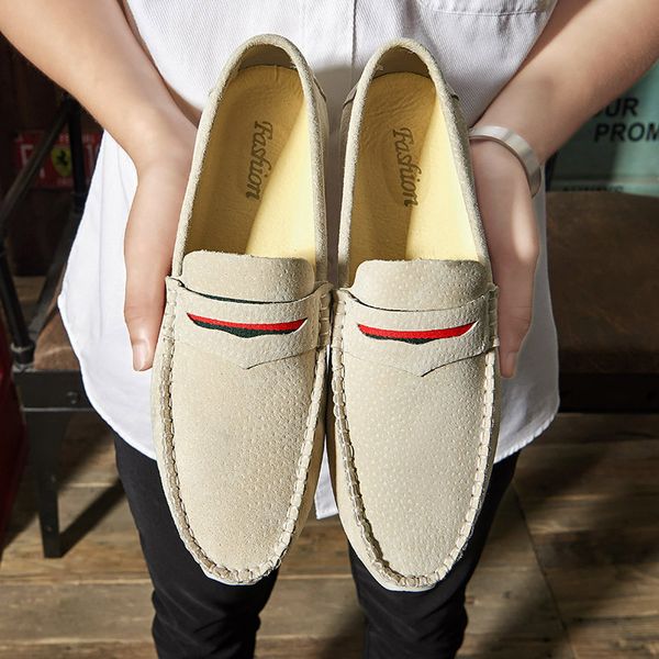 

popular loafers men shoes suede leather moccasins plus sizes lazy shoe for mens anti-slip men flats sneakers slip on casual shoe, Black