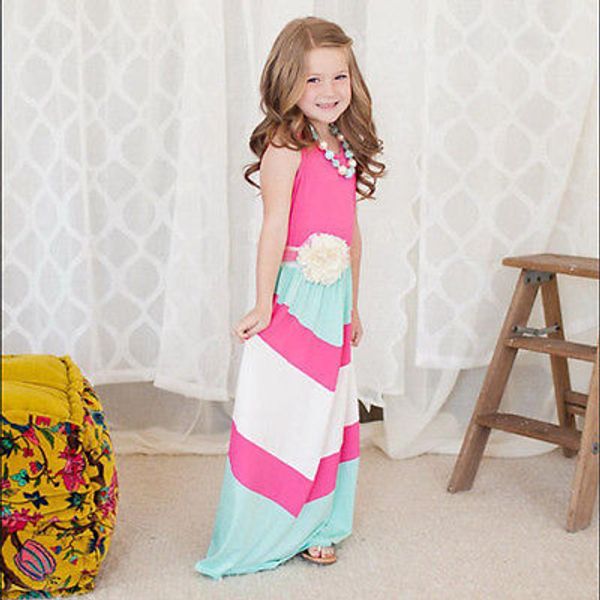 

family mother daughter women girls chirden dress summer stripe stitching maxi long dress
