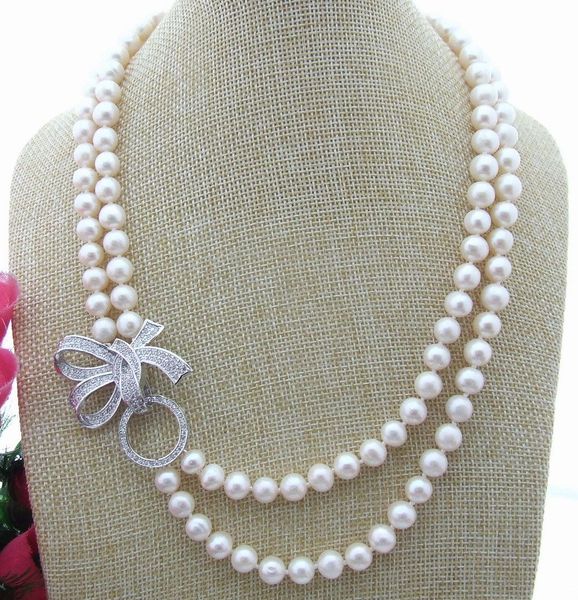 

new natural freshwater pearls 2strds 8-9mm white pearl necklace 20, Silver