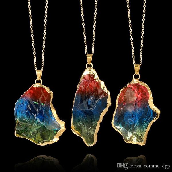 

famous colorful natural stone necklaces minimalistic geometric stone pendant gold chains for women ladies fashion jewelry accessories, Silver