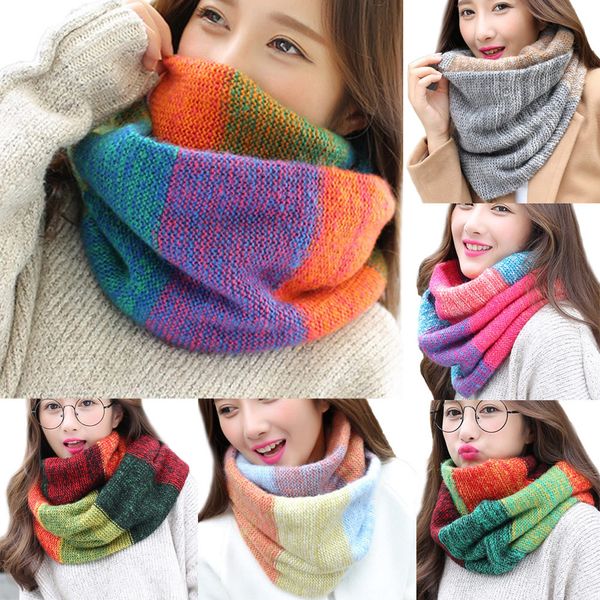 

2019 new autumn winter fashion women warm knit neck circle cowl snood multi-purpose scarf f long scarf shawl wrap ring2019#1004, Blue;gray