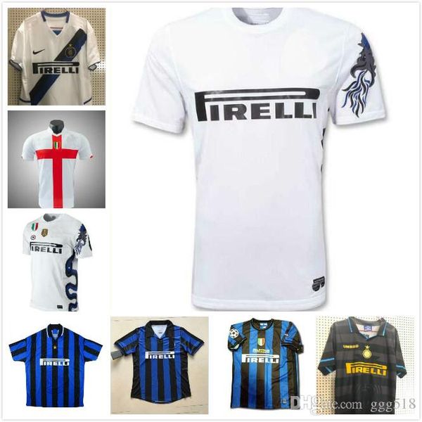 

09 10 milito j.zanetti inter retro soccer jerseys 97 98 99 djorkaeff sneijder milano classic maglia 2002 2003 vintage football jersey, Black;yellow