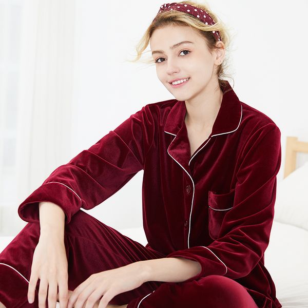 

elegant pajamas set women clothes for autumn & winter full sleeve v-neck sleepwear full length pants pyjama femme hiver2019, Blue;gray