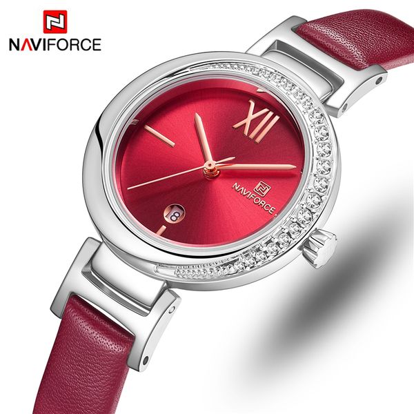 

naviforce часы женщин моды кварца дамы горный хрусталь платье девушки дата часы наручные часы женский, Slivery;brown