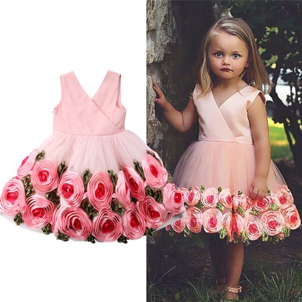 

princess kids girl flower dress sleeveless v-neck high waist lace tutu tulle wedding party dress girl back bow ball gown 2-8y, Red;yellow