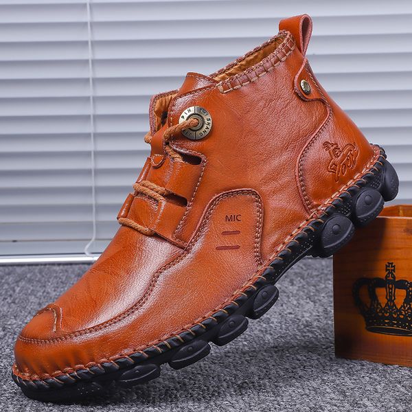 

2019 leather shoes men mid-casual shoes for youth brand men fashion sneakers plus size 38-48 handmade, Black
