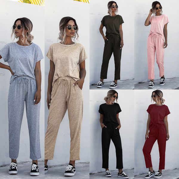 

spot trend 2020 european spring and summer round neck short sleeve casual suit, support mixed batch, Gray