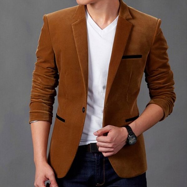 

3xl spring autumn men's casual jacket smart casual coats for men suit slim fit corduroy jackets for men male, Black;brown