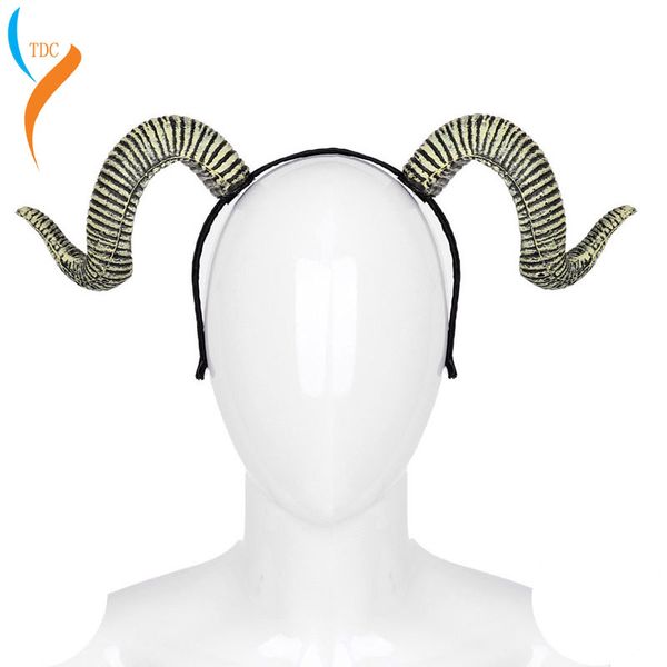 

halloween burning man festival sheep horns hairband carnival party devil costume bull ram goat horn headband vocaloid cosplay, Black;red