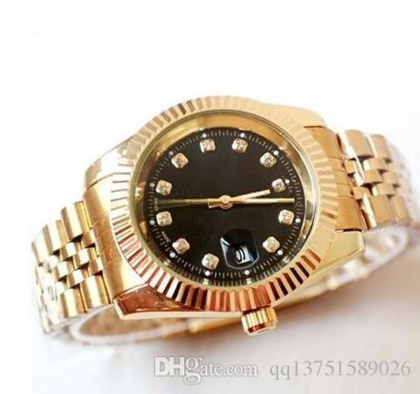 

relogio masculino diamond mens watches fashion black dial calendar gold bracelet folding clasp master male 2019 gifts couples, Slivery;brown