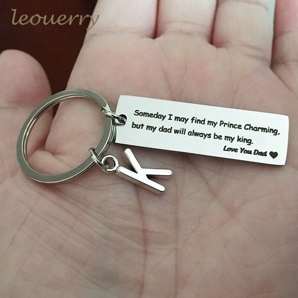 

leouerry "dad will always be my king" custom 26 letters initial keychain love dad keyring gift for father, Silver