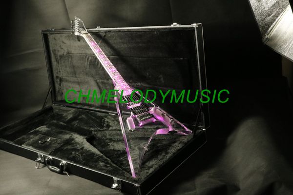 

Lzeal quality acrylic body led light on acrylic neck flying v electric guitar guitrra cu tomized production available pickup guitar