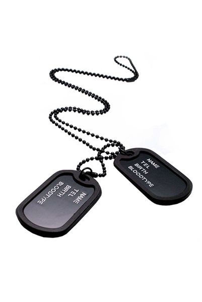 

army style black 2 dog tags chain mens pendant necklace