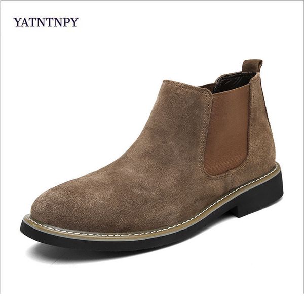 

yatntnpy mmen boots ankle boots fashion men's male brand leather quality slip ons motorcycle man warm snow, Black