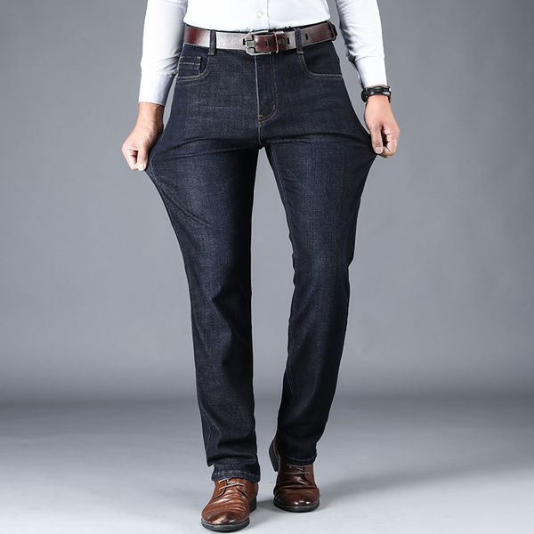 

man jean pants fashion casual high waist slim fit straight business casual zipper jeans for male sell trousers washed denim, Blue